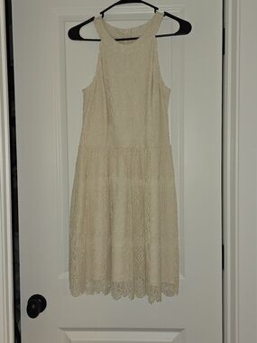 Pinky Cream Lace Midi Halter Dress